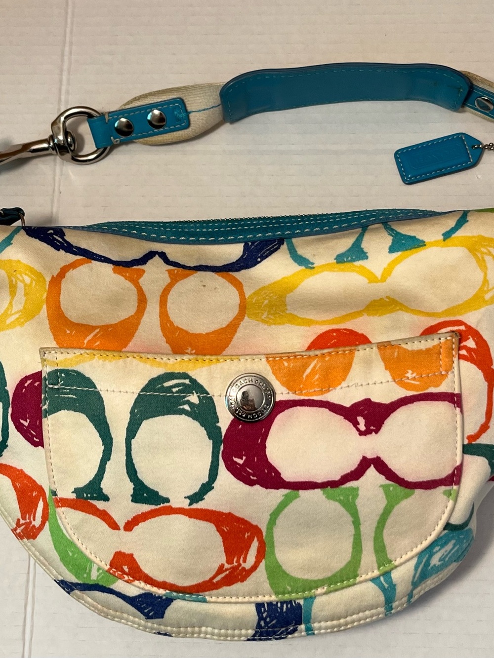 Coach Legacy Scribble Multicolor Blue Leather Trim Y2K - needs cleaning